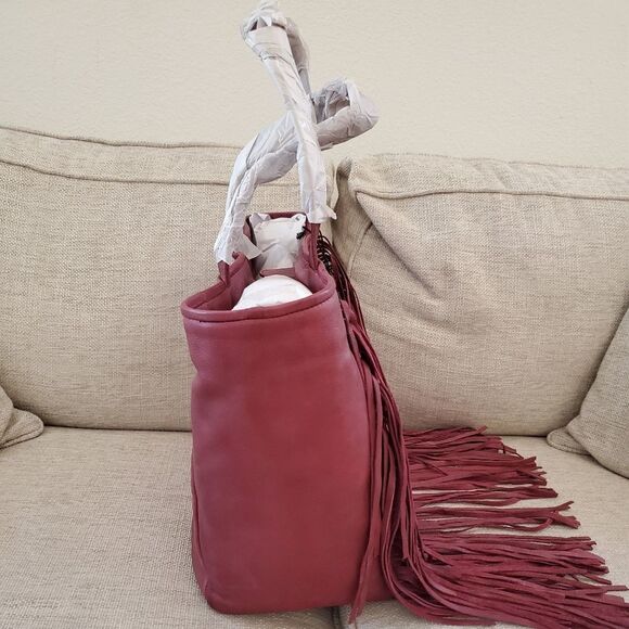 Frye Vivian Leather Fringe Tote Bag in Brick - NEW - Picture 8 of 13